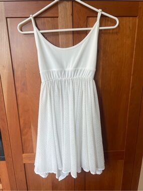 Women’s/Jr’s White Spaghetti-Strap Tulle Dress with gold polka-dot detail